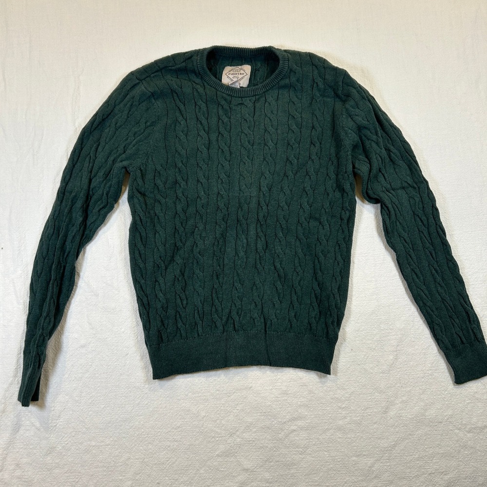 St Johns Bay Mens Large Forest Green Cable Knit Crew Neck Sweater